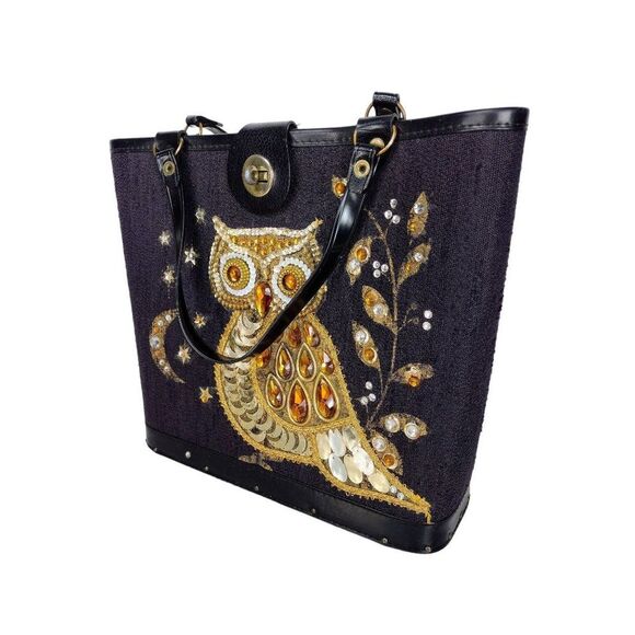 Vintage 1960s Sequined Jeweled Night Owl Moon & Stars Enid Collins Style Handbag - Picture 9 of 12